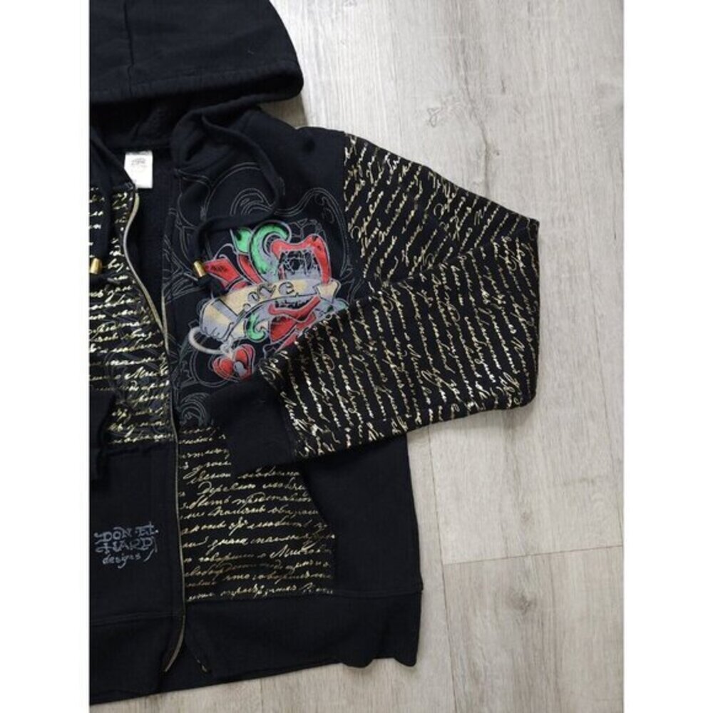 Vintage Ed Hardy Christian Audigier Y2K Studded Zip‎ Hoodie Jacket Womens S/M ?? - Picture 5 of 11